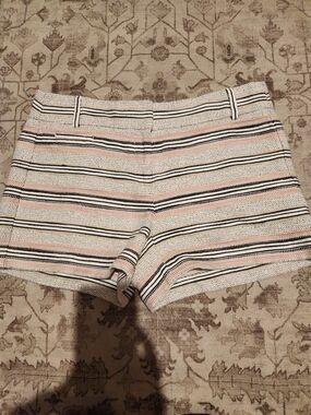 Striped Crochet Bermuda Shorts — Cream and Pink